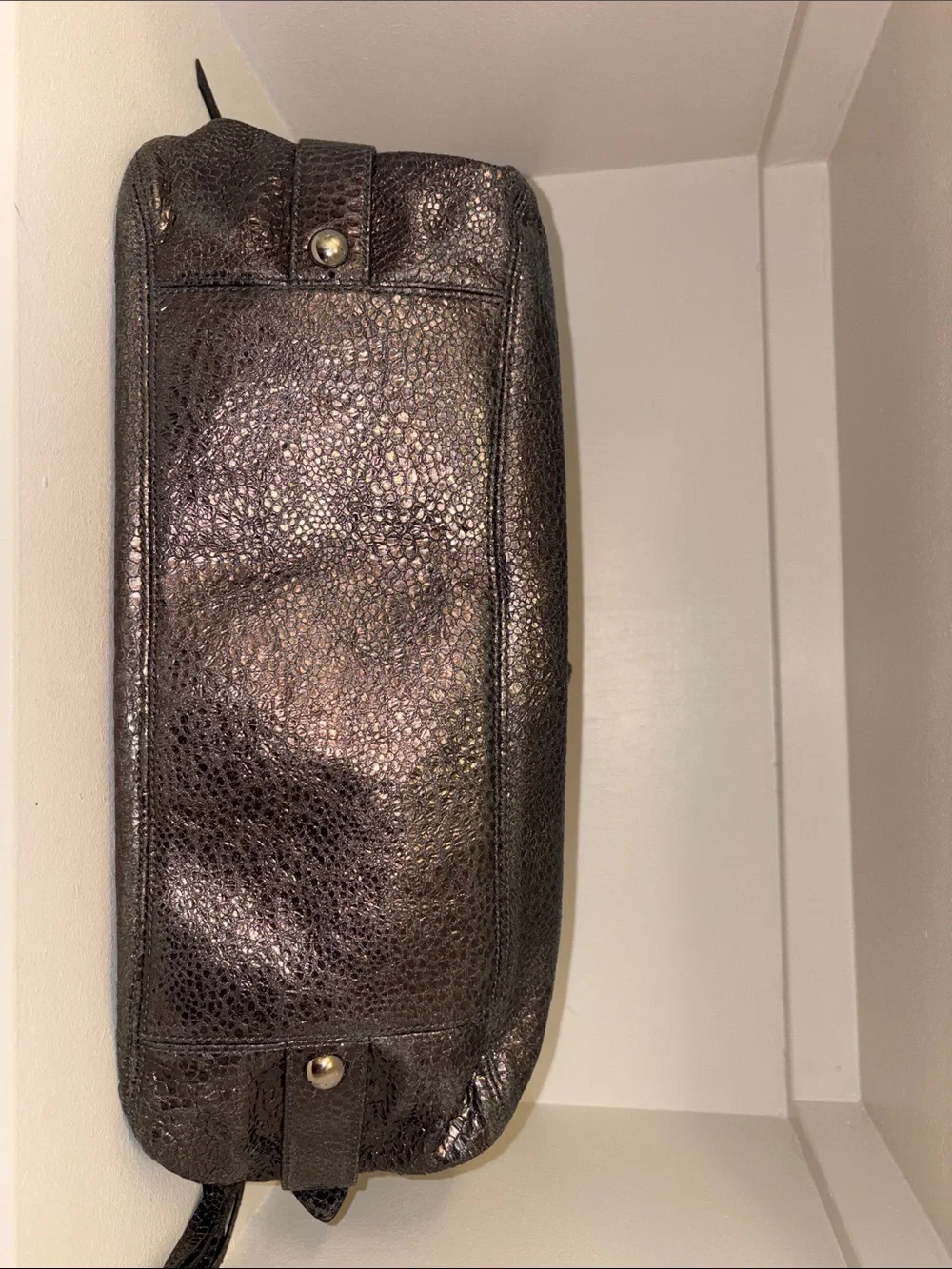 COACH Maggie Crinkle Gunmetal Silver Python Metallic Hobo Bag